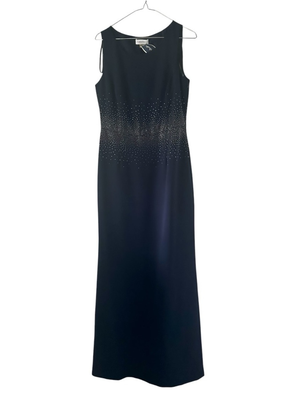 Calvin Klein Navy Maxi Dress with Beaded Waist Dark Blue